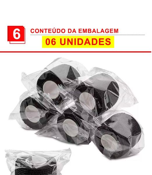 Fita Elástica Preta Kit 6 Bandagens Adesiva Esportiva 5x4,5 mts - Estilo Boleiro Imagem de Fita Elástica Preta Kit 6 Bandagens Adesiva Esportiva 5x4,5 mts