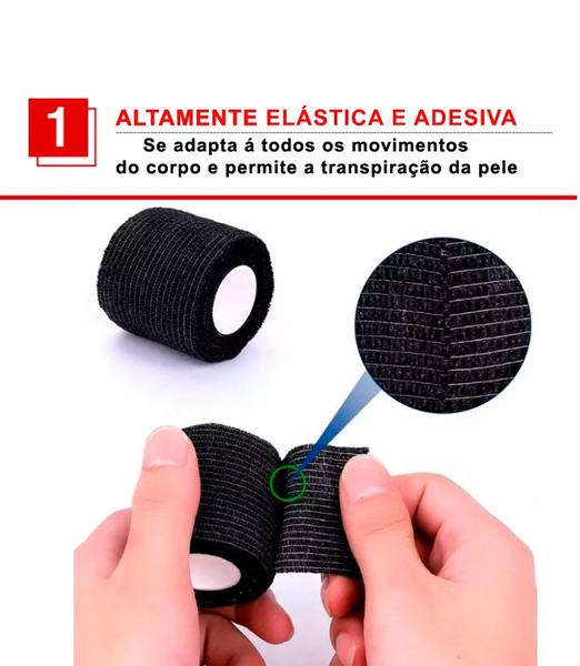 Fita Elástica Preta Kit 6 Bandagens Adesiva Esportiva 5x4,5 mts - Estilo Boleiro Imagem de Fita Elástica Preta Kit 6 Bandagens Adesiva Esportiva 5x4,5 mts