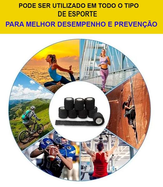 Fita Elástica Preta Kit 6 Bandagens Adesiva Esportiva 5x4,5 mts - Estilo Boleiro Imagem de Fita Elástica Preta Kit 6 Bandagens Adesiva Esportiva 5x4,5 mts