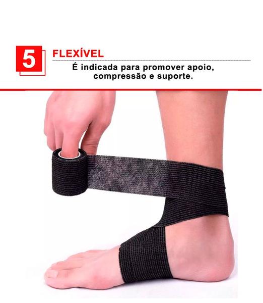 Fita Elástica Preta Kit 6 Bandagens Adesiva Esportiva 5x4,5 mts - Estilo Boleiro Imagem de Fita Elástica Preta Kit 6 Bandagens Adesiva Esportiva 5x4,5 mts