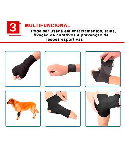 Fita Elástica Preta Kit 6 Bandagens Adesiva Esportiva 5x4,5 mts - Estilo Boleiro Imagem de Fita Elástica Preta Kit 6 Bandagens Adesiva Esportiva 5x4,5 mts