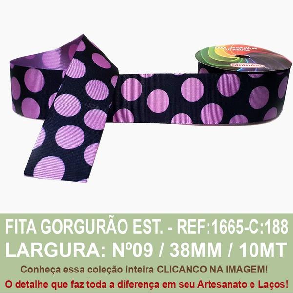 Imagem de Fita gorgurão estampado poa pto/lilas cor: 188 - ref: 1665/38/188 - sinimbu