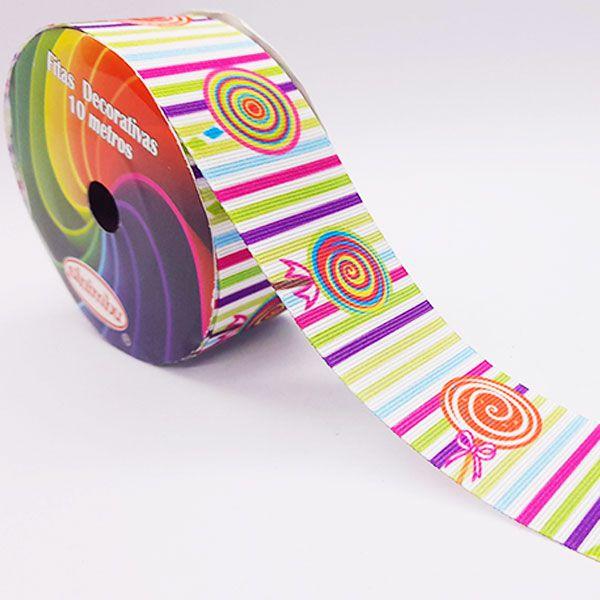 Fita Gorgurão Estampado Sinimbu R:1665/38-C164-Listras Pirulito Colors Imagem de Fita Gorgurão Estampado Sinimbu R:1665/38-C164-Listras Pirulito Colors