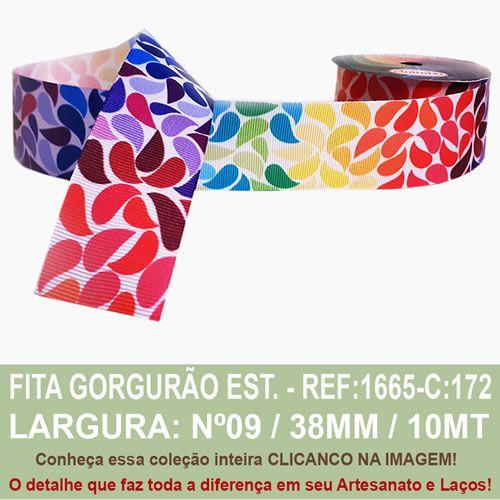 Fita Gorgurão Estampado Sinimbu R:1665/38-C172-Gotas Coloridas Imagem de Fita Gorgurão Estampado Sinimbu R:1665/38-C172-Gotas Coloridas