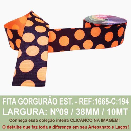 Imagem de Fita Gorgurão Estampado Sinimbu R:1665/38-C194 - Poa Pto/Laranja