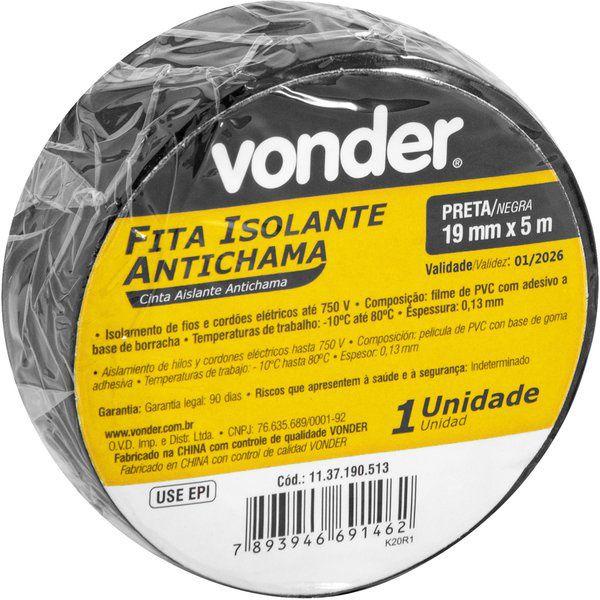 Imagem de Fita isolante, 19 mm x 5 m, preta, VONDER