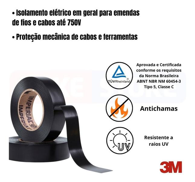 Imagem de Fita Isolante 20 Metros Preta Imperial Slim 18mm x 20m 3M