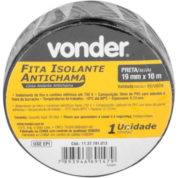 Imagem de Fita Isolante 5m Preta Vonder 19mmx10m