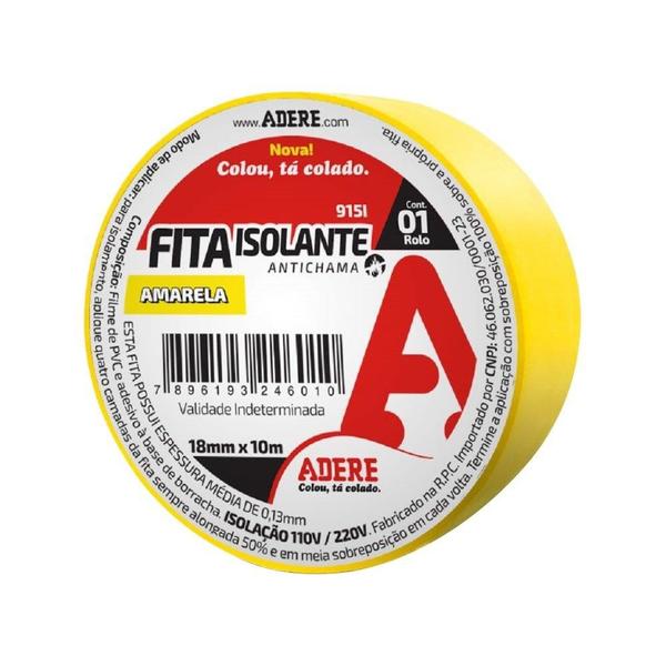 Imagem de Fita Isolante Adere 18mmX10m Amarela - Embalagem com 6 Unidades