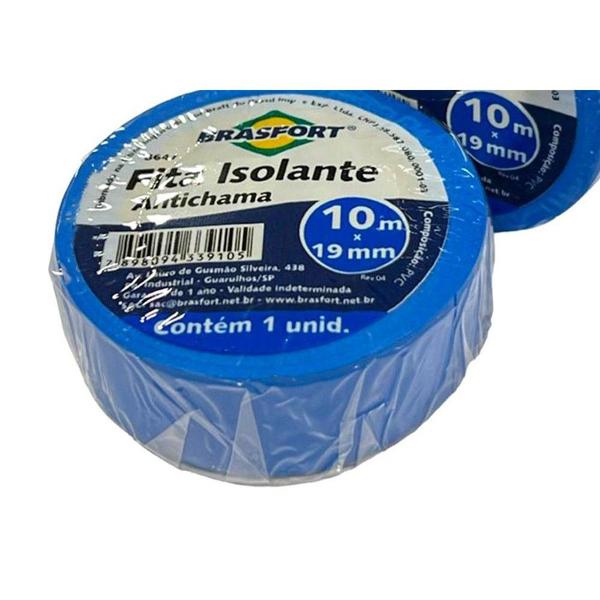 Imagem de Fita Isolante Brasfort.10M Azul - 8647 . / Kit C/ 10 Peças