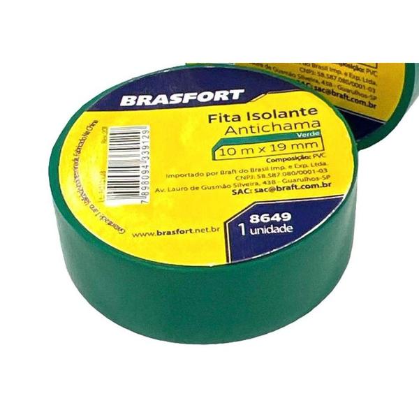 Imagem de Fita Isolante Brasfort.10M Verde - 8649 . / Kit C/ 10 Peças