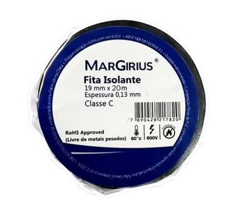 Imagem de Fita Isolante Margirius Classe C Preta 19mm x 20m