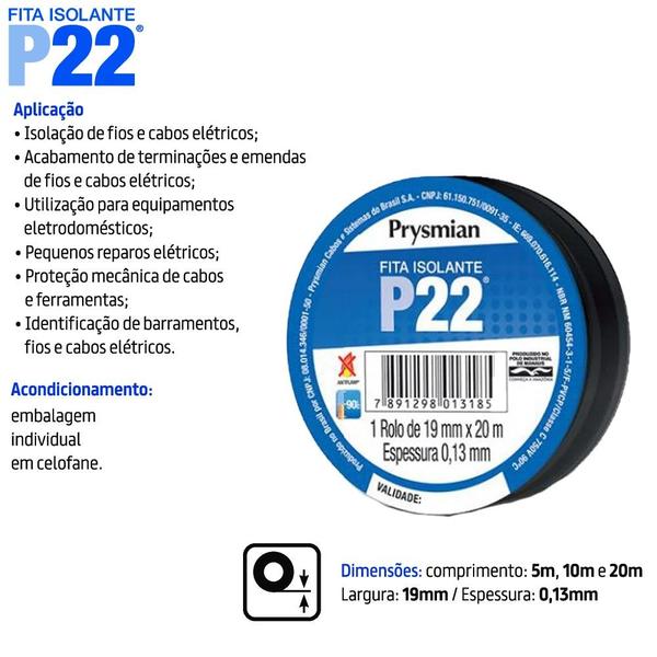 Imagem de Fita Isolante P22 19MM x 10M PVC Antichama Preta Prysmian