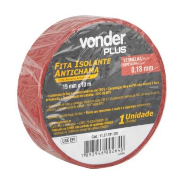 Imagem de Fita Isolante Vonder Plus 19mm x 10m Vermelha