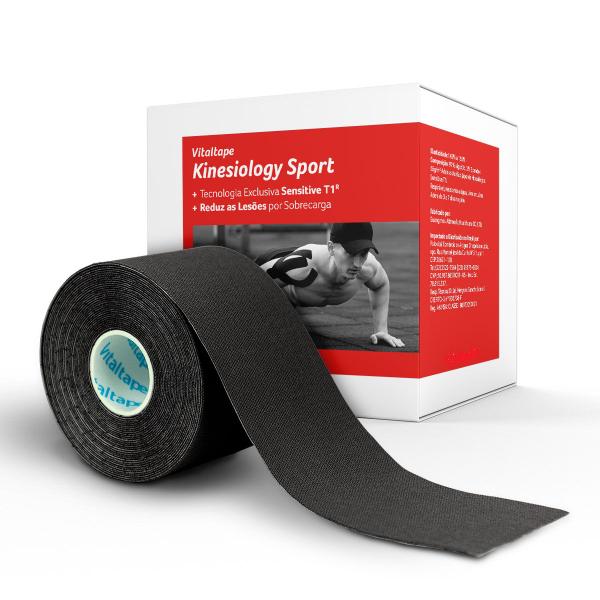 Imagem de Fita Kinesio Sports Adesiva Para Atletas Jogador Corredor Pernas Braços Ombros Anti Lesões 5cm 5m Preta