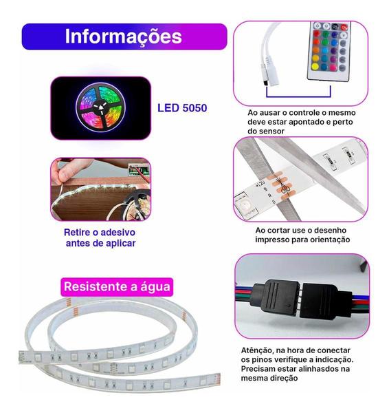 Imagem de Fita Led 10M Colorida Rgb 5050 Piscina Sanca Fachada + Fonte