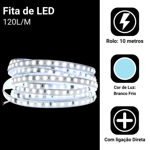 Imagem de Fita Led 110v Direta 120leds/m Rolo 10m Não Usa Fonte Frio