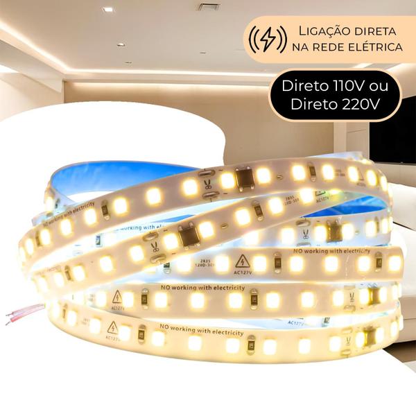 Fita Led 220v Direta 120leds/m Rolo 10m Não Usa Fonte Neutro - RY Imagem de Fita Led 220v Direta 120leds/m Rolo 10m Não Usa Fonte Neutro