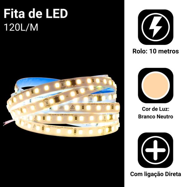 Fita Led 220v Direta 120leds/m Rolo 10m Não Usa Fonte Neutro - RY Imagem de Fita Led 220v Direta 120leds/m Rolo 10m Não Usa Fonte Neutro