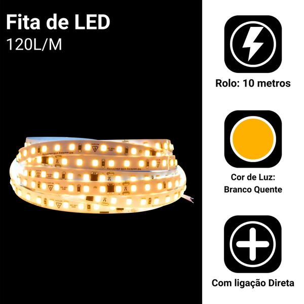 Imagem de Fita Led 220v Direta 120leds/m Rolo 10m Não Usa Fonte Quente