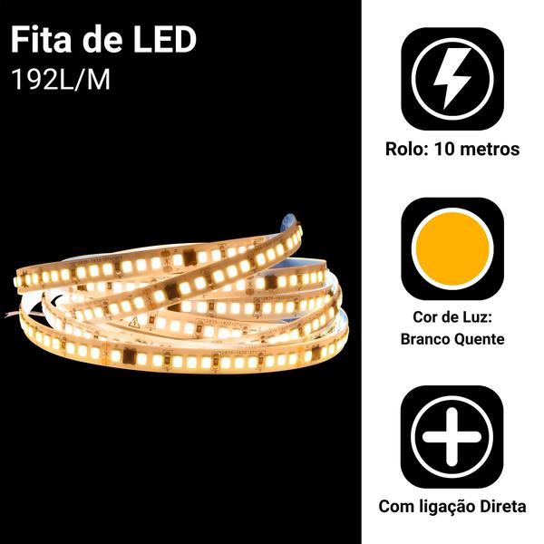Fita Led 220v Direta 192leds/m Rolo 10m Não Usa Fonte Quente - RY Imagem de Fita Led 220v Direta 192leds/m Rolo 10m Não Usa Fonte Quente