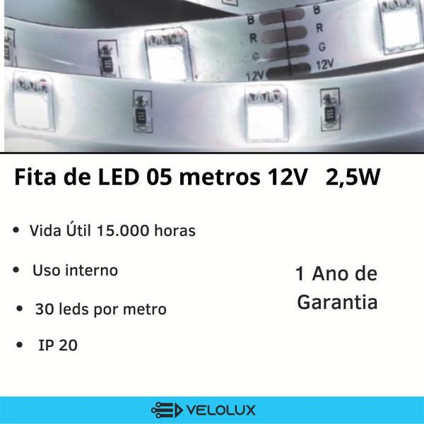 Fita Led 2,5W - 05 metros 12v Com Fonte Bivolt - 30 LED/Metro - Taschibra Imagem de Fita Led 2,5W - 05 metros 12v Com Fonte Bivolt - 30 LED/Metro - Taschibra