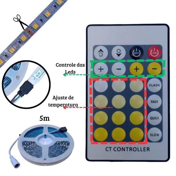 Imagem de Fita Led 5025 De 3 Cores De Luz 5M 12V + Controle E Fonte