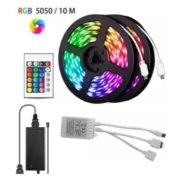 Imagem de Fita Led 5050 10M Rgb Rolo 600Led Ip65 Controle + Fonte