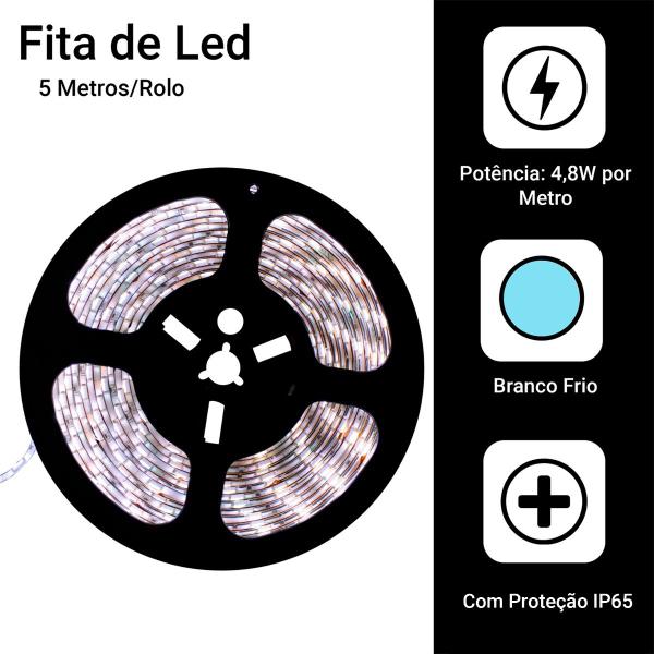 Imagem de Fita Led 5050 5 Metros C/silicone Ip65 Branco Frio + Fonte