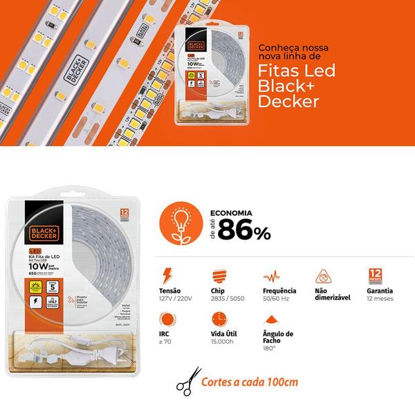 Imagem de Fita Led 5050 Black & Decker Ip67 120 Leds 5m 10W/m Conector