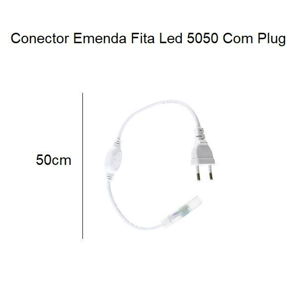 Imagem de Fita Led 5050 Branco Frio 50 Metros 14w/m Com Conector 127v