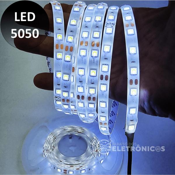 Imagem de Fita LED 5050 Branco Frio Rolo 5m 300 LED Com Silicone E Adesivo 50506K