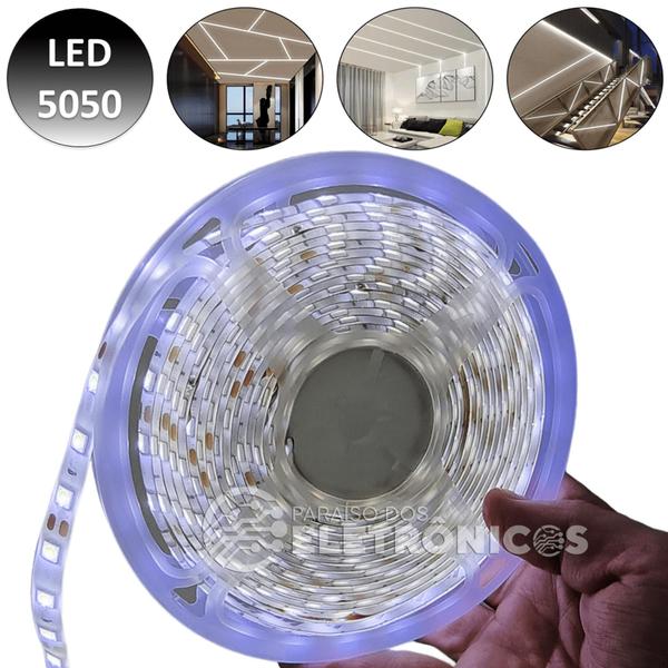 Imagem de Fita LED 5050 Branco Frio Rolo 5m 300 LED Com Silicone E Adesivo Alimentação DC12V 50506KFON