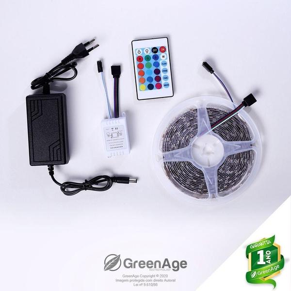 Imagem de Fita Led 5050 Rgb 12V 5M Ip65 Com Controle + Fonte