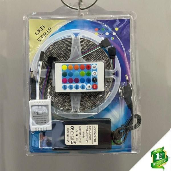 Imagem de Fita Led 5050 Rgb 12V 5M Ip65 Com Controle + Fonte Kit 3