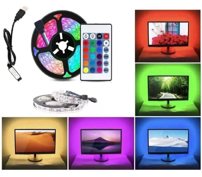 Imagem de Fita led 5050 rgb 3 metros com Controle com silicone USB