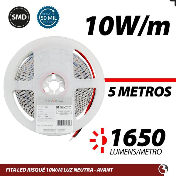 Fita Led 5m 10W/m Uso Interno 12V Luz Branco Frio ou Neutro Sanca Gesso - Risqué Avant Imagem de Fita Led 5m 10W/m Uso Interno 12V Luz Branco Frio ou Neutro Sanca Gesso - Risqué Avant