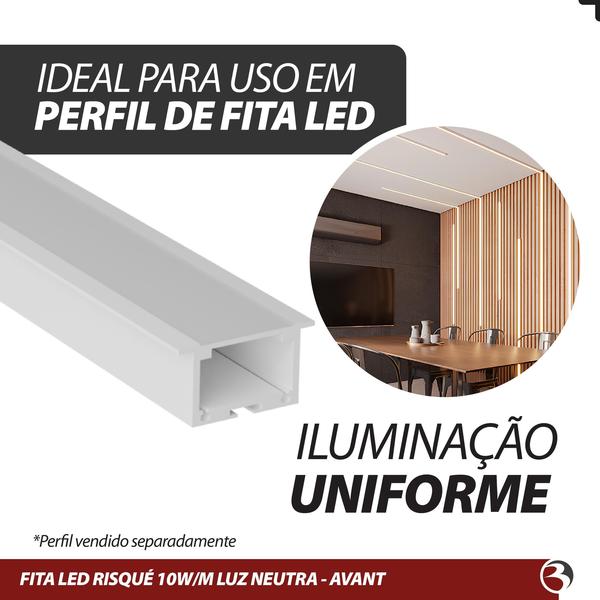 Fita Led 5m 10W/m Uso Interno 12V Luz Branco Frio ou Neutro Sanca Gesso - Risqué Avant Imagem de Fita Led 5m 10W/m Uso Interno 12V Luz Branco Frio ou Neutro Sanca Gesso - Risqué Avant