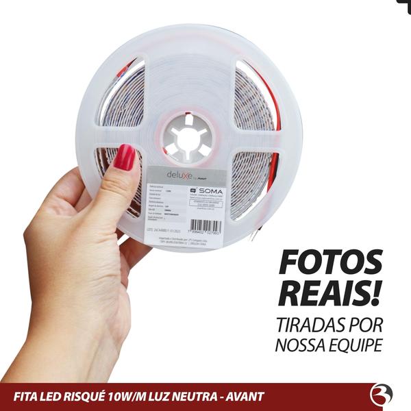 Fita Led 5m 10W/m Uso Interno 12V Luz Branco Frio ou Neutro Sanca Gesso - Risqué Avant Imagem de Fita Led 5m 10W/m Uso Interno 12V Luz Branco Frio ou Neutro Sanca Gesso - Risqué Avant
