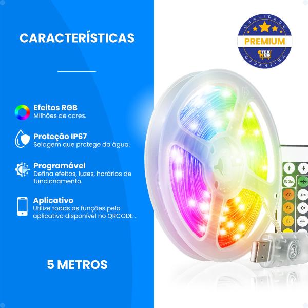 Imagem de Fita Led 5m Colorida RGB Piscina Sanca Luzes De Natal Bt App