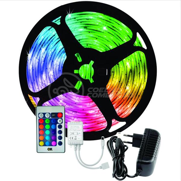 Imagem de Fita Led 5m Rgb 16 Cores 5050 300 Leds + Fonte + Controle - Presente Dia dos Namorados Nº1