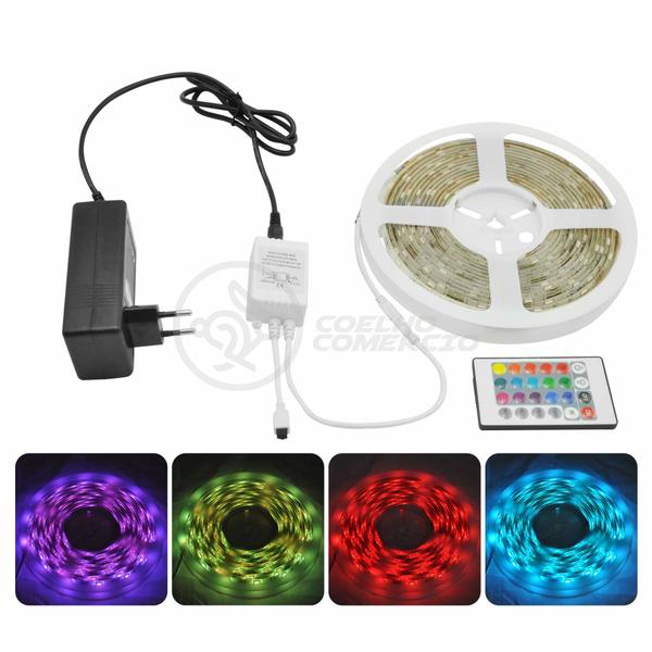 Imagem de Fita Led 5m Rgb 16 Cores 5050 300 Leds + Fonte + Controle - Presente Dias dos Namorados