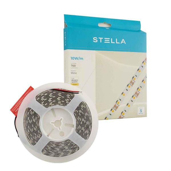 Imagem de Fita LED Adesiva de 5M 60LEDs/M 10W/m 2700k 700lm 12V Stella ST3111