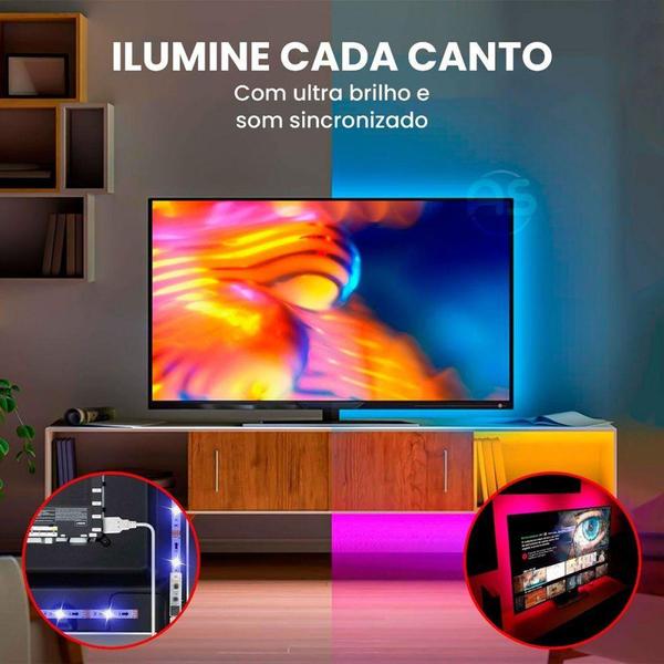 Imagem de Fita Led Adesiva RGB Bluetooth USB Colorida 5m Ritmo Musical - Kapbom