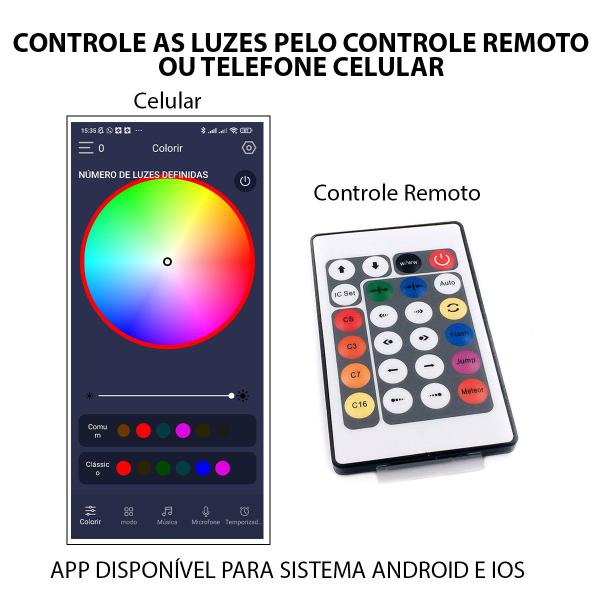 Imagem de Fita Led Aplicativo App Celular Cores RGB 5 Metros Controle Ajustavel Decoraçao Enfeite Natal Gesso Sanca Sala Quarto Escadas Loja Fachada Casa