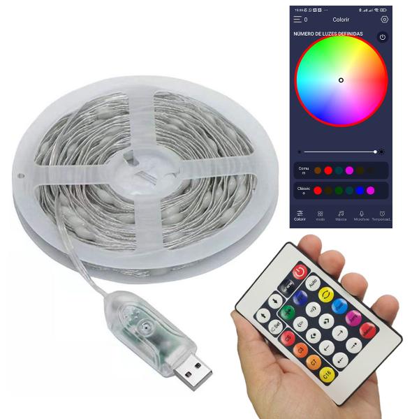 Imagem de Fita Led Aplicativo Celular Telefone App Cores RGB 10 Metros IP68 Decoraçao Arvore Natal Gesso Festa Sanca Escada Mesa Iluminaçao Fachada Loja Estante