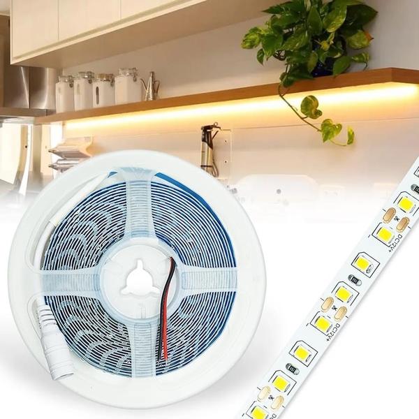 Imagem de Fita Led Branca Quente 5m 2835 12v 3000k 120 Leds +fonte 12v