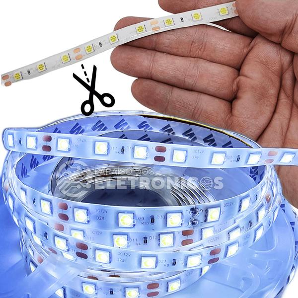 Imagem de Fita Led Branco Frio Rolo 5m 300 Led Proteção Ip65 Com Fita Dupla Face 50506K