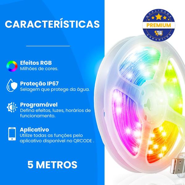 Imagem de Fita Led Colorida Rgb Com Controle 5 Metros Prova D'agua