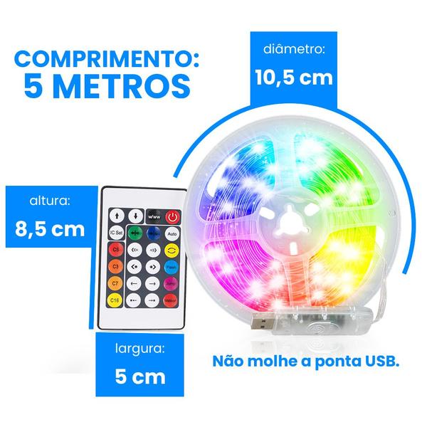 Imagem de Fita Led Colorida Rgb Com Controle 5 Metros Prova D'agua